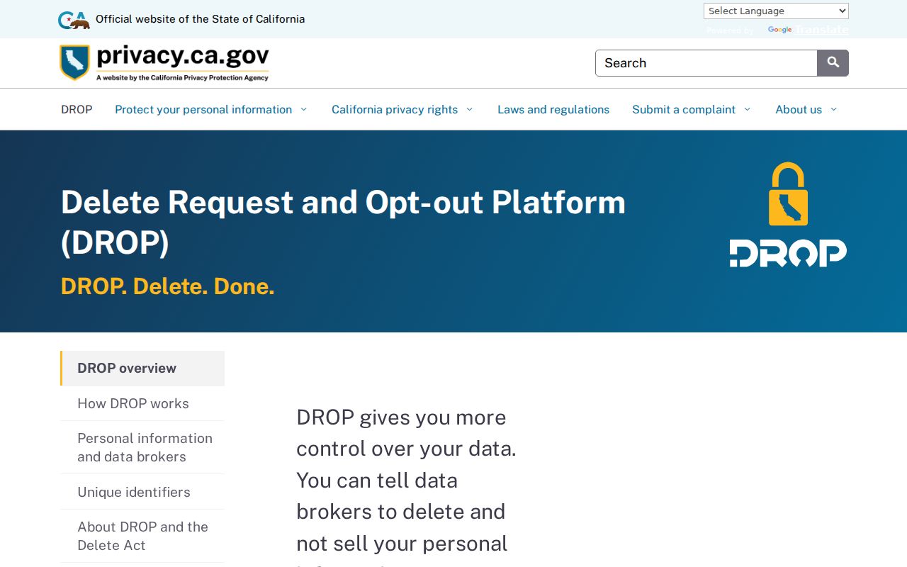 Lake Elsinore residents directory view of California data deletion request platform