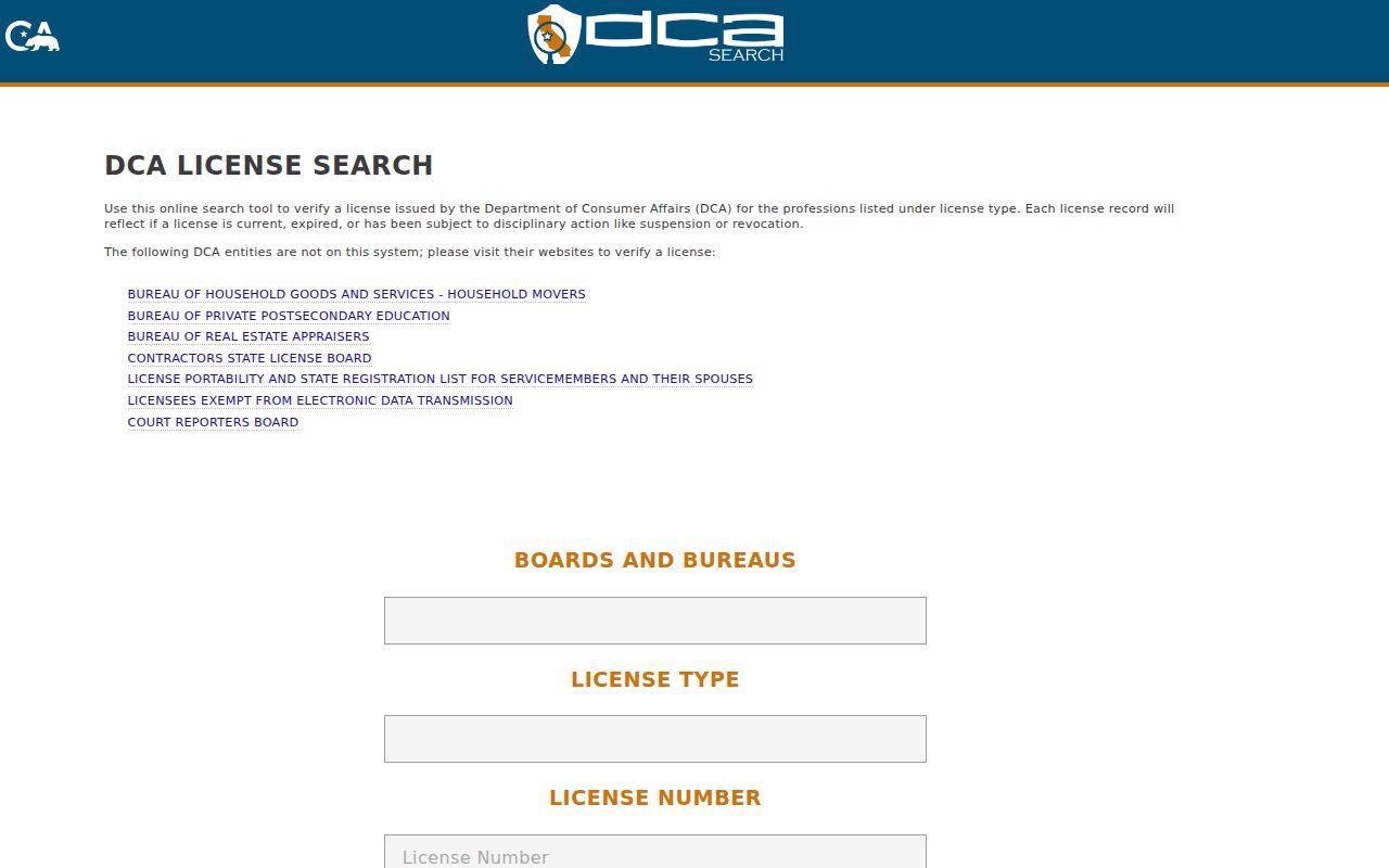 Lake Elsinore residents directory view of California professional license search