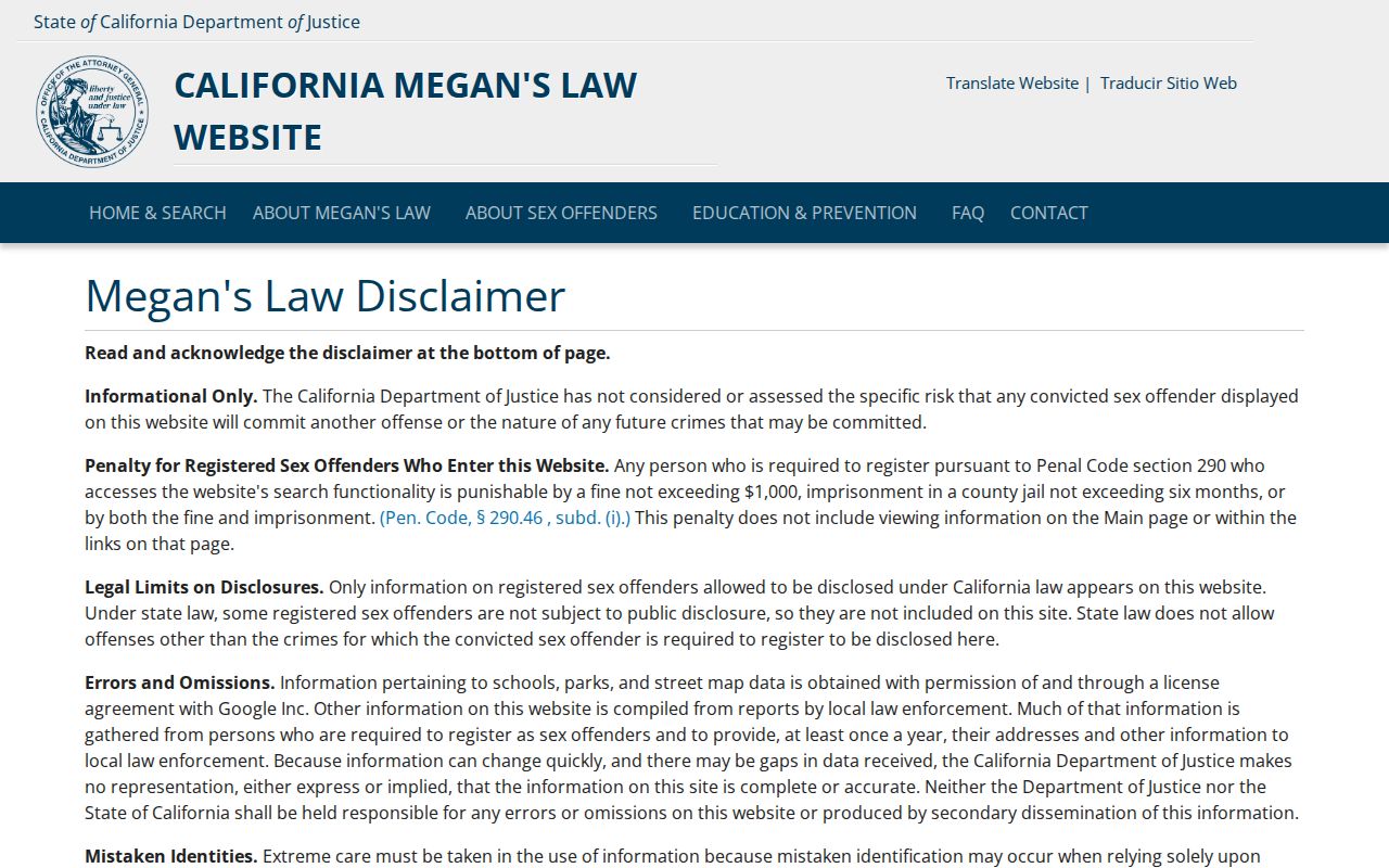 Lake Elsinore resident lookup view of California Megan's Law search