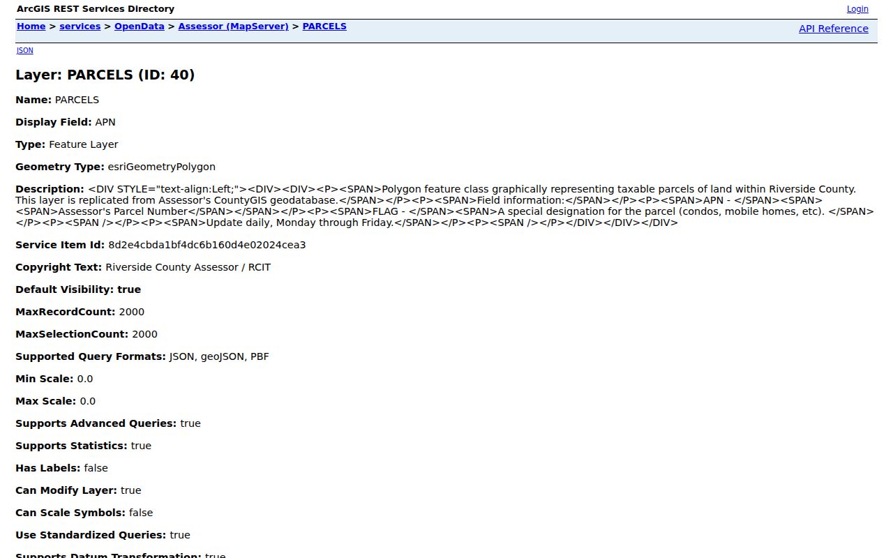 Lake Elsinore ZIP code directory view of the Riverside County Assessor situs address layer